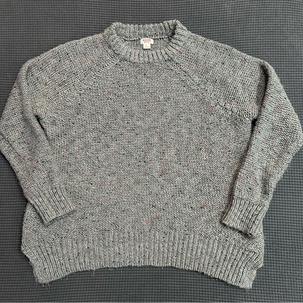 Mossimo Supply Co Gray Speckled Knit Sweater Women Large Side Slit Cozy Pullover - Picture 1 of 6